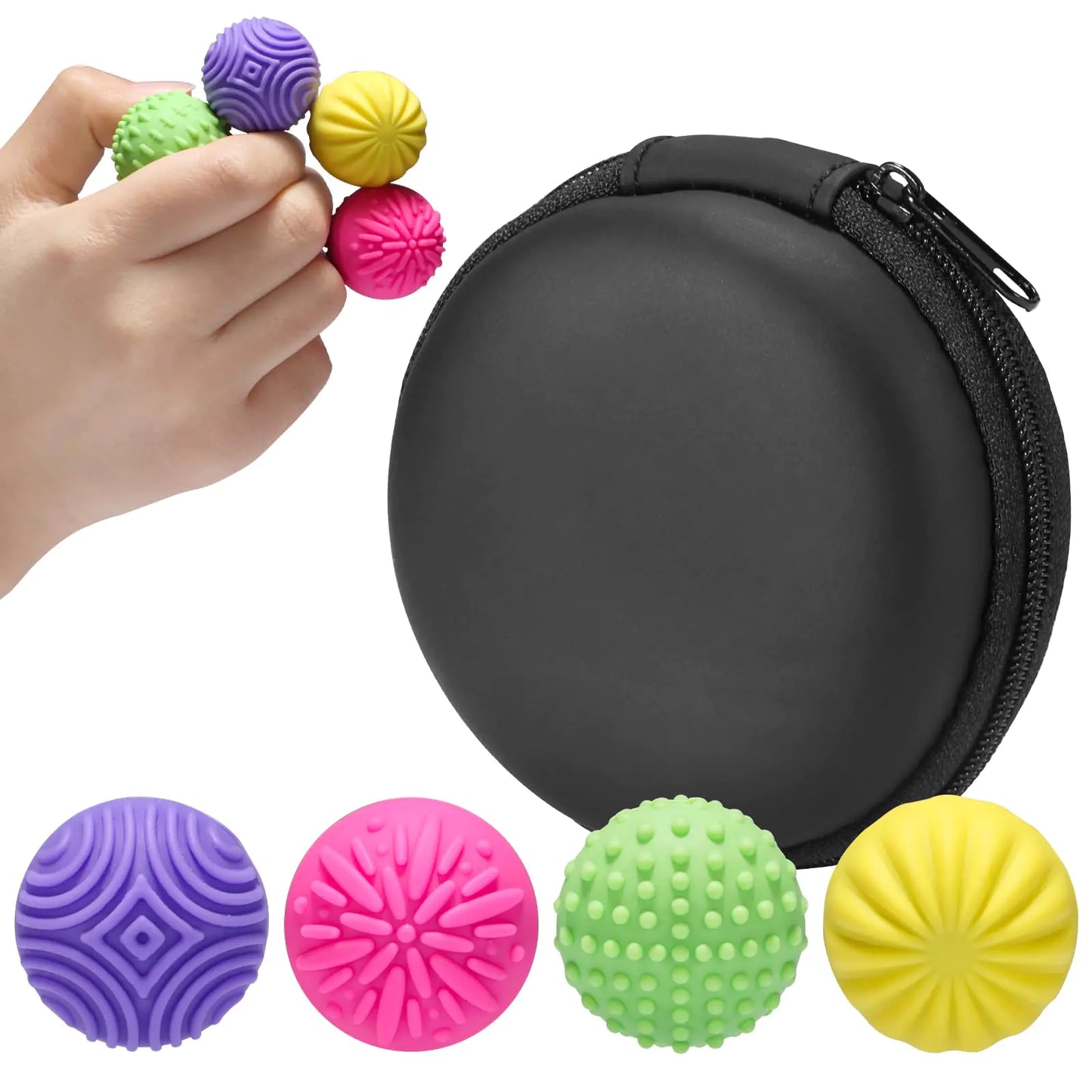 Magnetic Sensory Fidget Balls 4-Pack – Silicone Stress Relief Toys for Adults & Teens with Autism ADHD Anxiety Quiet Executive Desk Fidget Magnets for Office Fun Textures Roller Travel Toys Gift